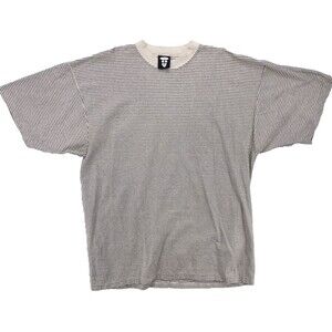 Vintage Beatnik Shirt Mens Size Large Striped Beige Skateboard Surfing 90s USA